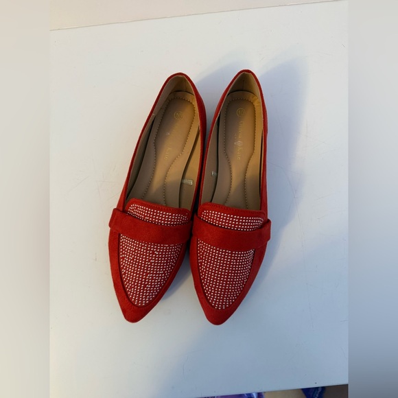 Olivia & Kate Red Faux Suede Flats with Rhinestones - Size 10 - Picture 8 of 16
